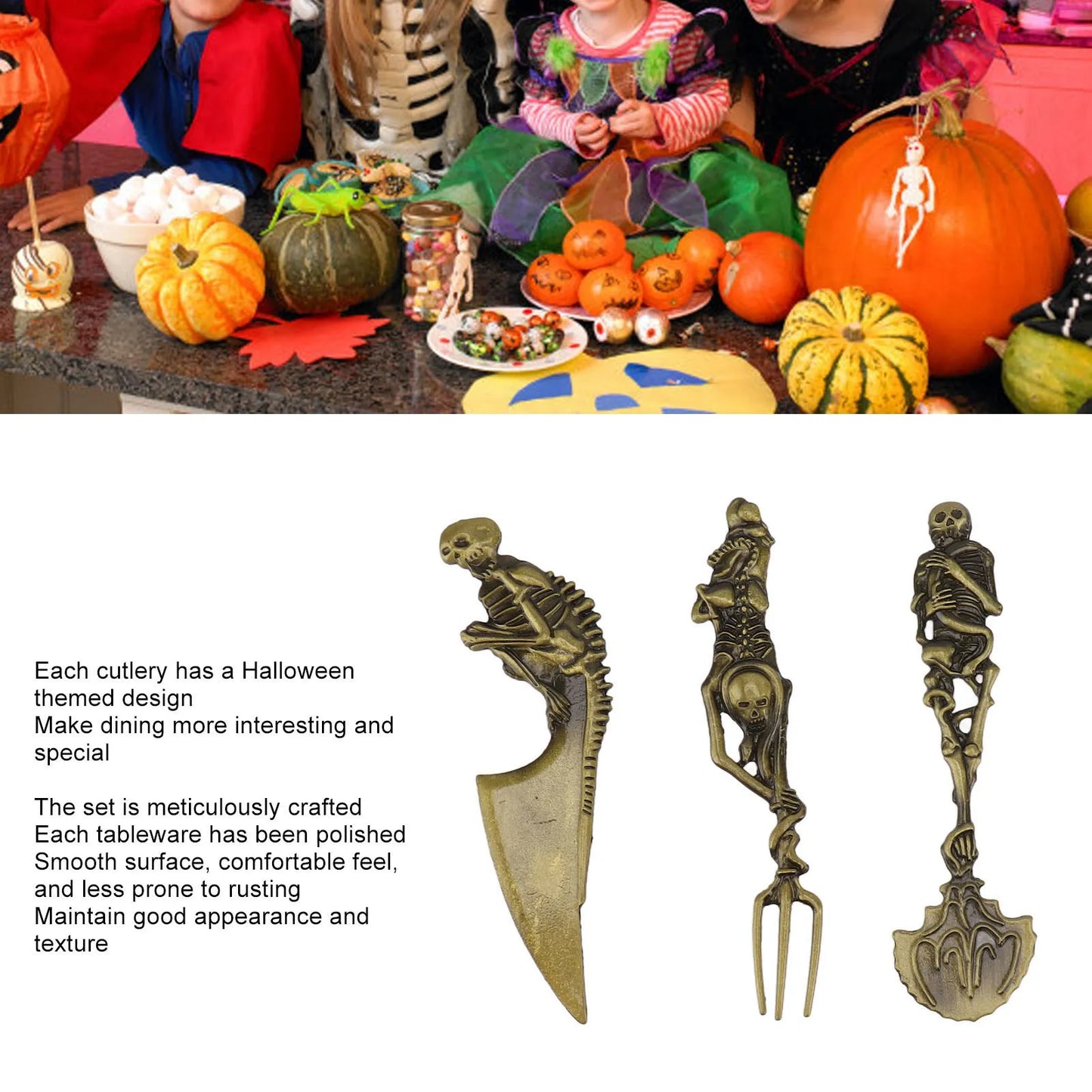 Halloween Skeletal Cutlery Sets Personality Skull Metal Zinc Alloy Tableware Creativity Skeleton Fork Spoon Knife Halloween Gif