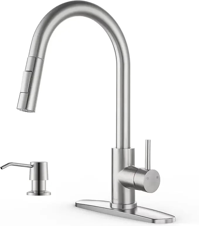 APPASO Kitchen Faucet with Soap Dispenser, Kitchen Faucet with Pull Down Sprayer, Brushed Nickel Kitchen Sink Faucets