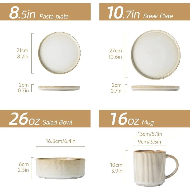 Ceramic Dinnerware 16 Pieces Dinner Set,Plates Pasta Bowls Cereal Bowls Reactive Change Glaze Dish Sets, Modern Stoneware Dishes