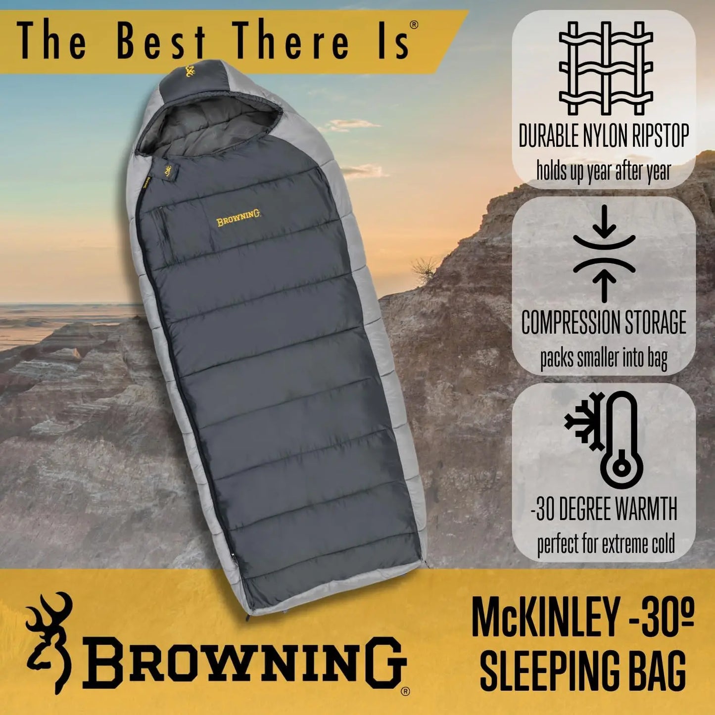 30° Sleeping Bag - Oversize Insulated Hooded Rectangle Made with Ripstop Outer and Brushed Polyester Liner