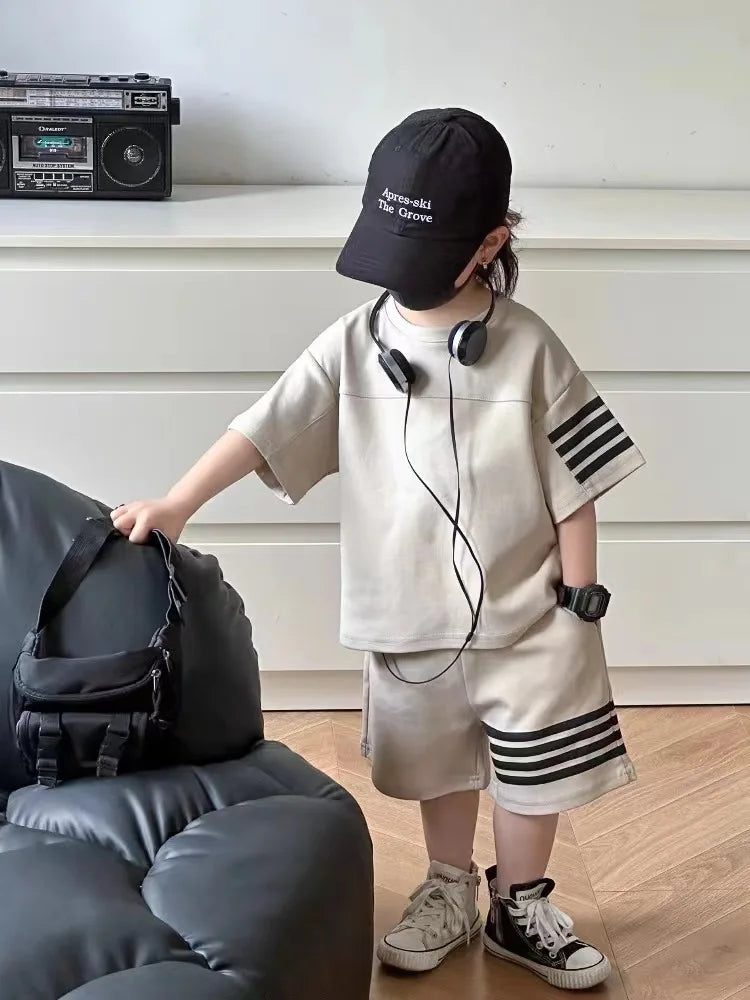 Korean Style Fashion Loose Boys Tracksuits Casual Short Sleeve Suit Summer New Children's Wear 2 Piece Set Kids Clothes Outfits