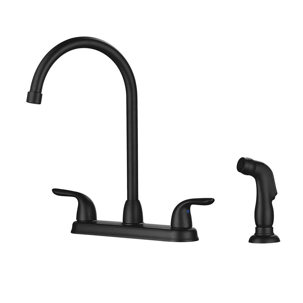 Kitchen Sink Faucet with 2 Handles and Pull-Out Side Sprayer 4-Hole Installation Matte Black