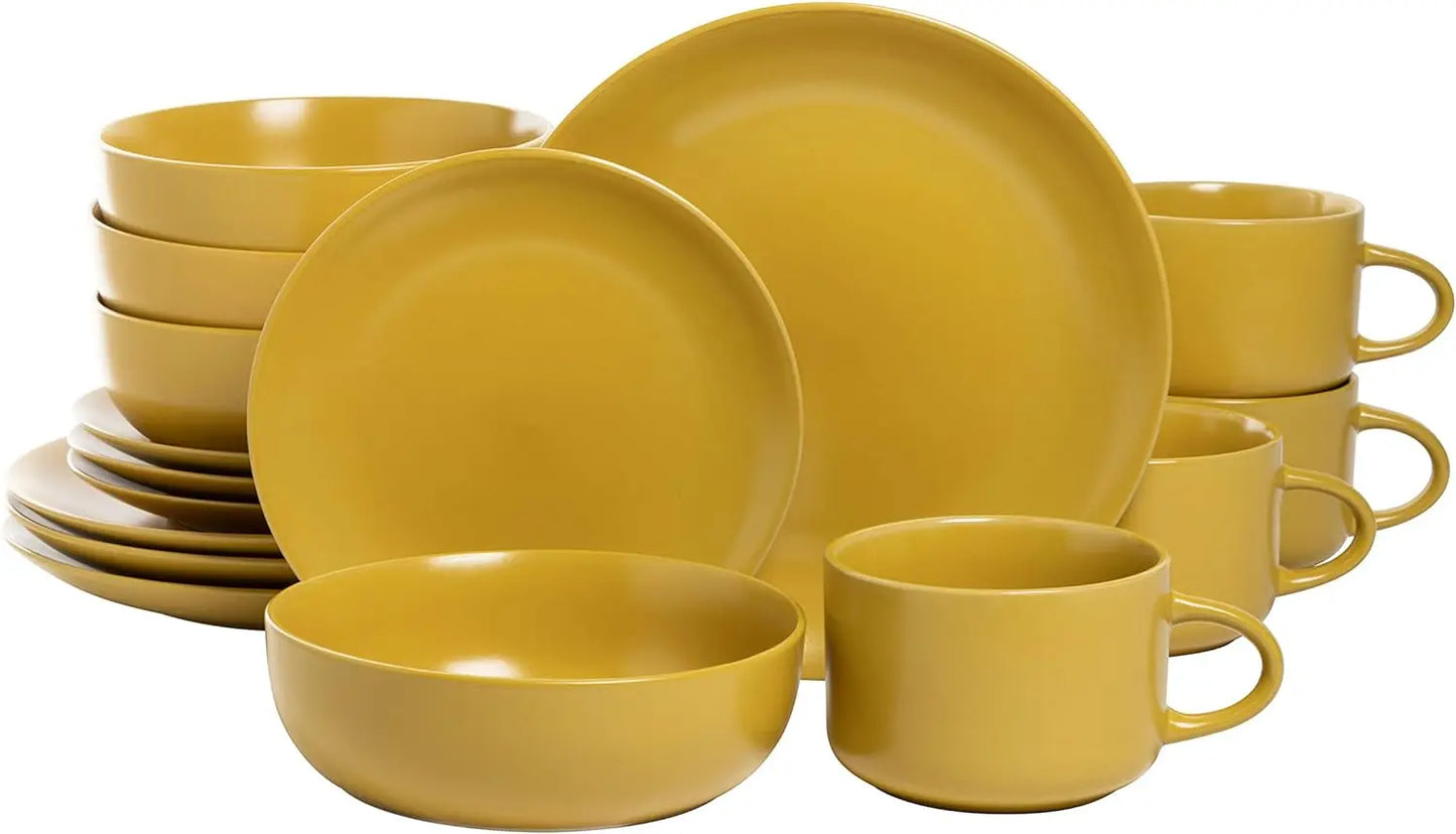 Wazee Matte Coupe Dinnerware Set, 16 pc, Black
