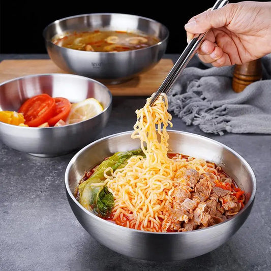 Stainless Steel Gold And Silver Salad Bowl Rice Noodles Lamian Noodles Bowl Kitchen Tableware Food Container
