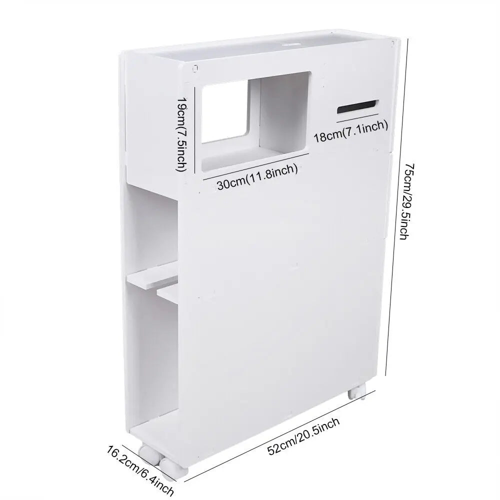 Floor Standing Slim Bathroom Storage Cabinet, White Narrow Cupboard Shelf