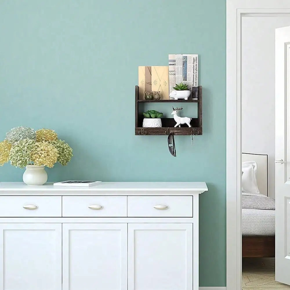 Bathroom Wall Shelf w/Hooks & Storage Shelves Rustic Toilet Organizer Towel Rack