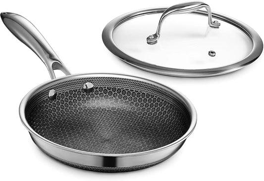 Hybrid Nonstick 8-Inch Fry Pan with Tempered Glass Lid, Stay-Cool Handle, Dishwasher and Oven Safe, Induction Ready, Com
