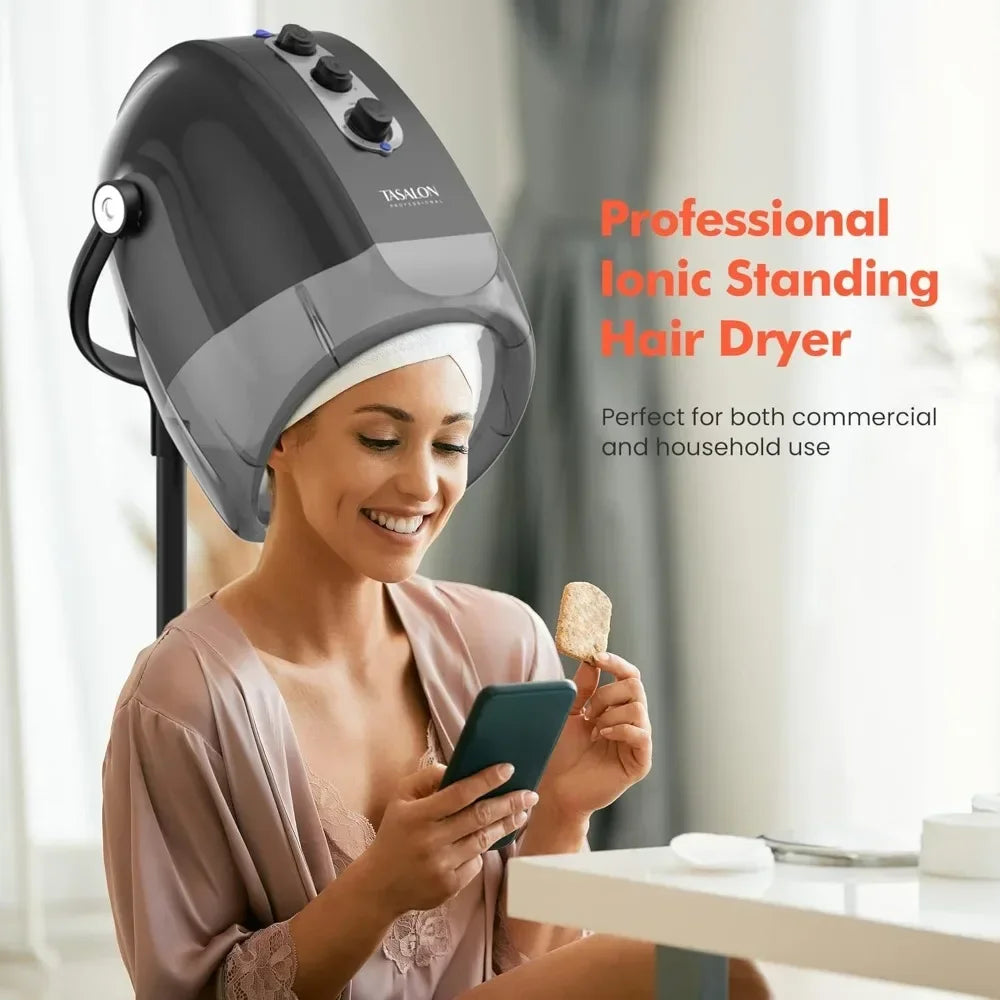 Ionic Hooded Hair Dryer, Professional Bonnet Hair Dryer, Sit Under Hair Dryer for Home and Salon, with 3 Temperature Settings