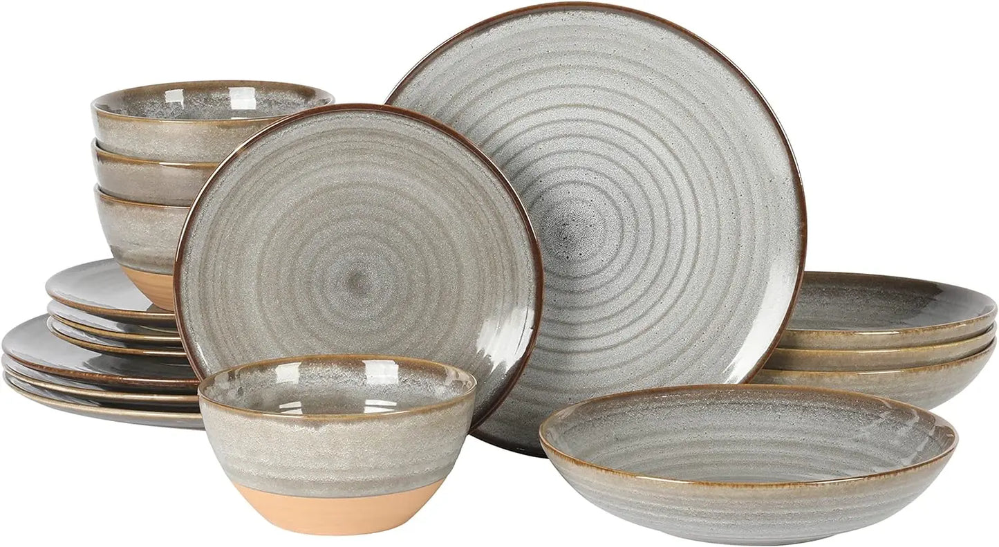 Matisse 16 Piece Double Bowl Dinnerware Set, Cobalt Blue, Service for 4 (16pcs)