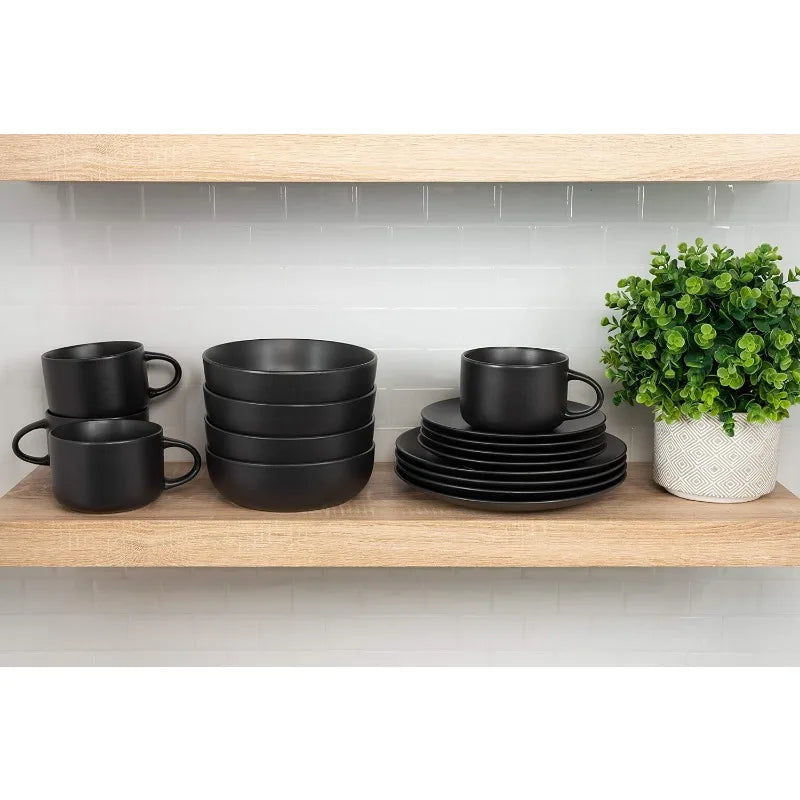 Wazee Matte Coupe Dinnerware Set, 16 pc, Black