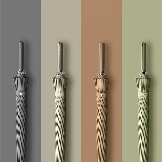 24K Windproof Long Umbrella Rain Women Simple Colors Golf Men Umbrella Leather Handle Big Umbrella Paraguas Guarda Chuva
