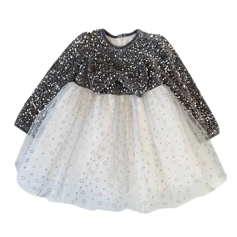 Baby Girl Dress Autumn Winter Bowknot Ball Gown Dresses Long Sleeve Children Girl Elegant Tutu Kids Party Princess Dresses