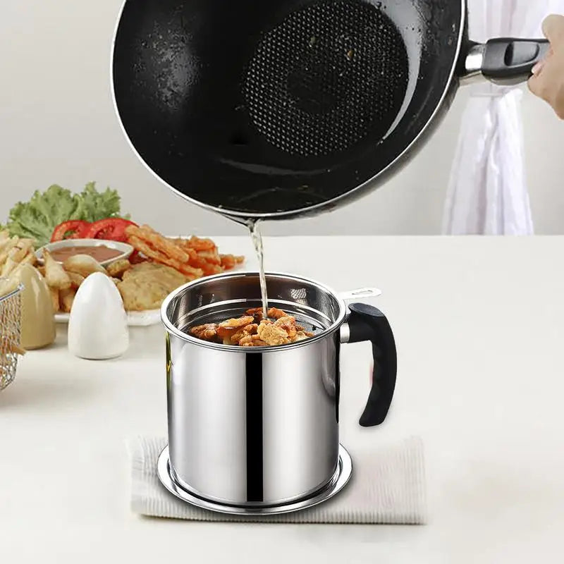 1.4L Stainless Steel Household Oil Filter Pot Lard Strainer Tank Container Jug Large Capacity Storage Can Kitchen Cooking Tools