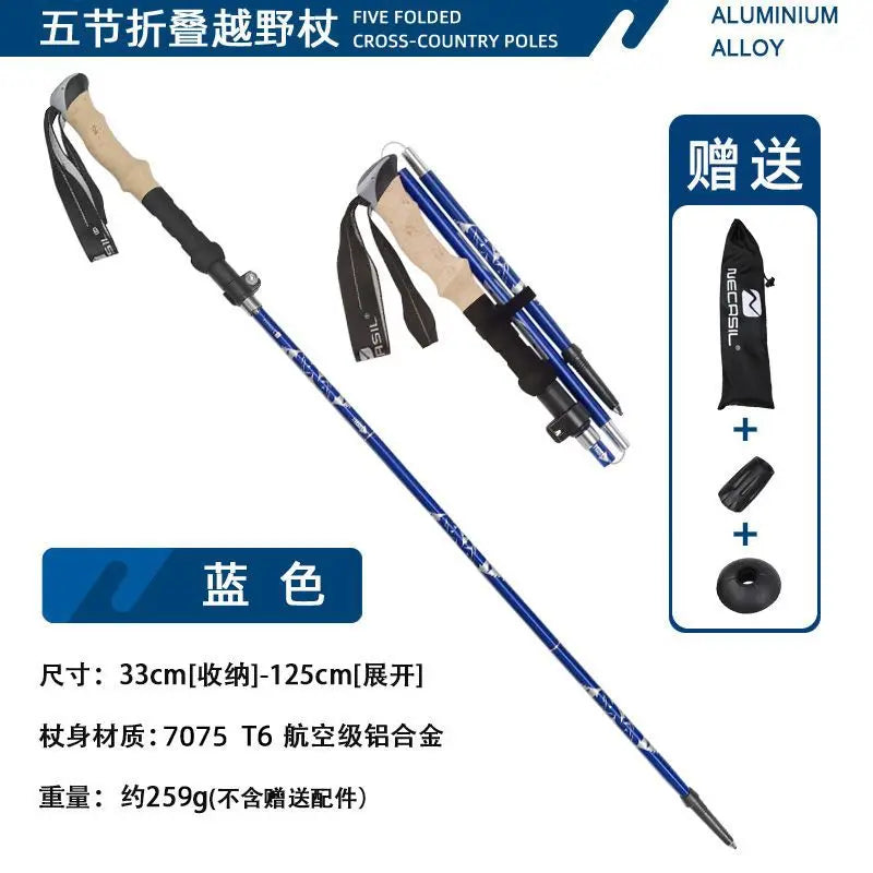 Carbon Fiber 5 Section Ultralight Trekking Poles Walking Stick Trail Running Hiking Alpenstock Folding 135cm