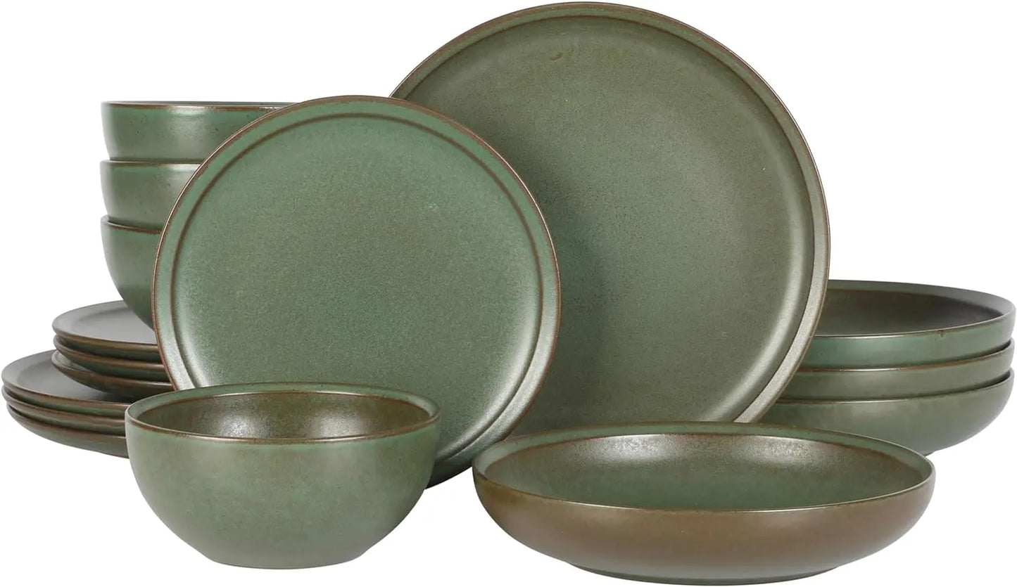 Matisse 16 Piece Double Bowl Dinnerware Set, Cobalt Blue, Service for 4 (16pcs)