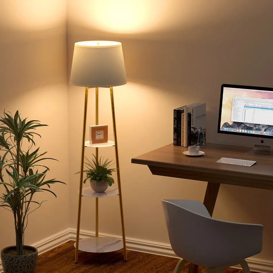 LUVODI Modern Tripod LED Floor Lamp with 3 Tiered Shelves Storage Standing Corner Lamps
