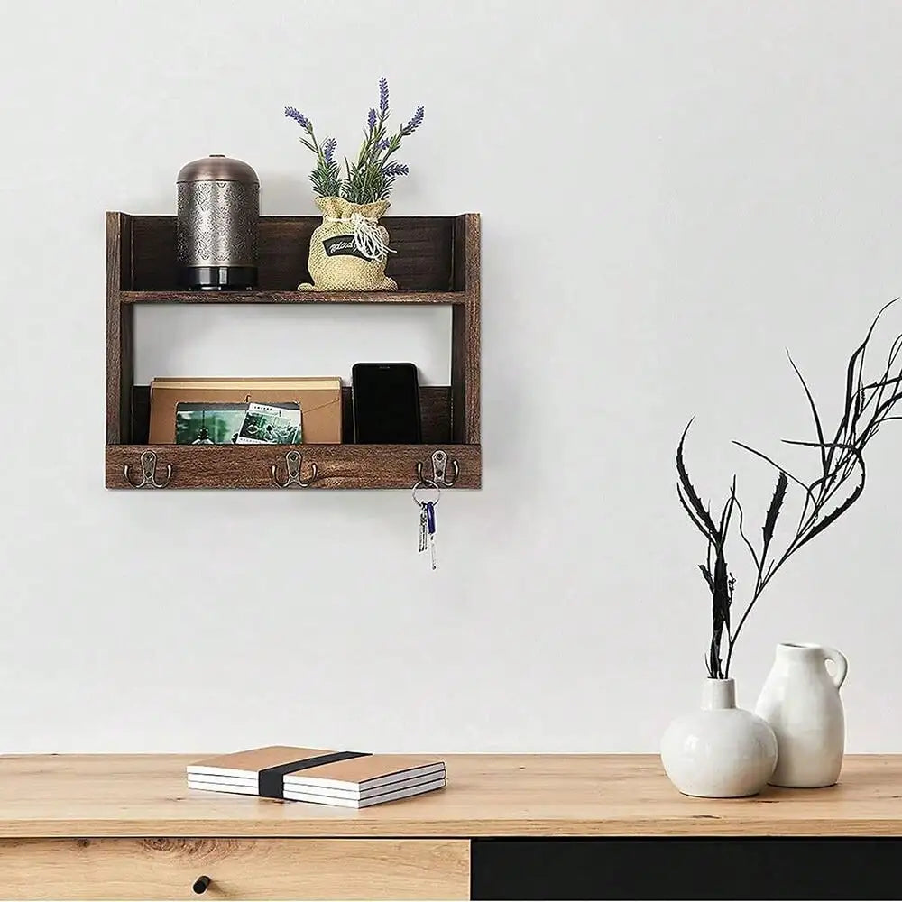 Bathroom Wall Shelf w/Hooks & Storage Shelves Rustic Toilet Organizer Towel Rack