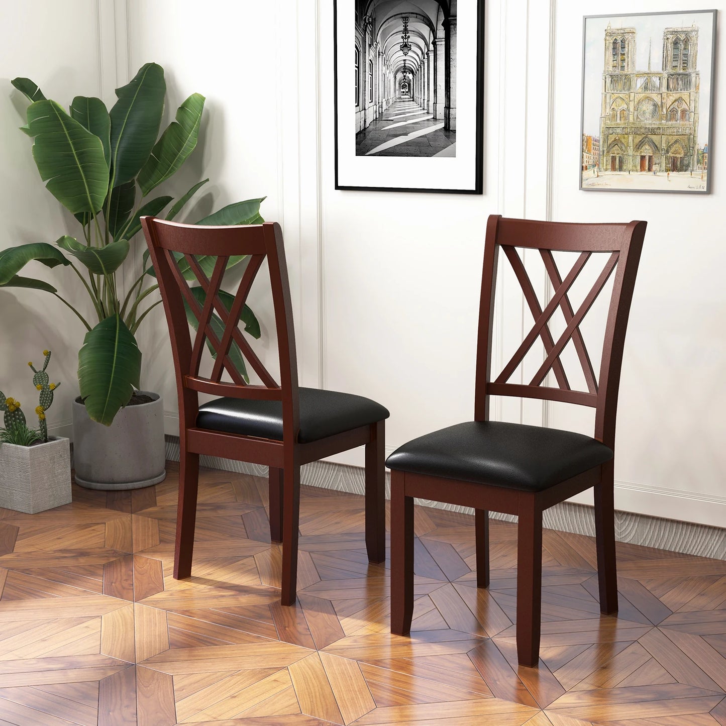 Set of 4 Dining Chair Kitchen Chair with Backrest Padded Seat & Rubber Wood Legs