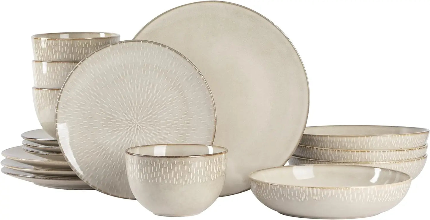 Matisse 16 Piece Double Bowl Dinnerware Set, Cobalt Blue, Service for 4 (16pcs)