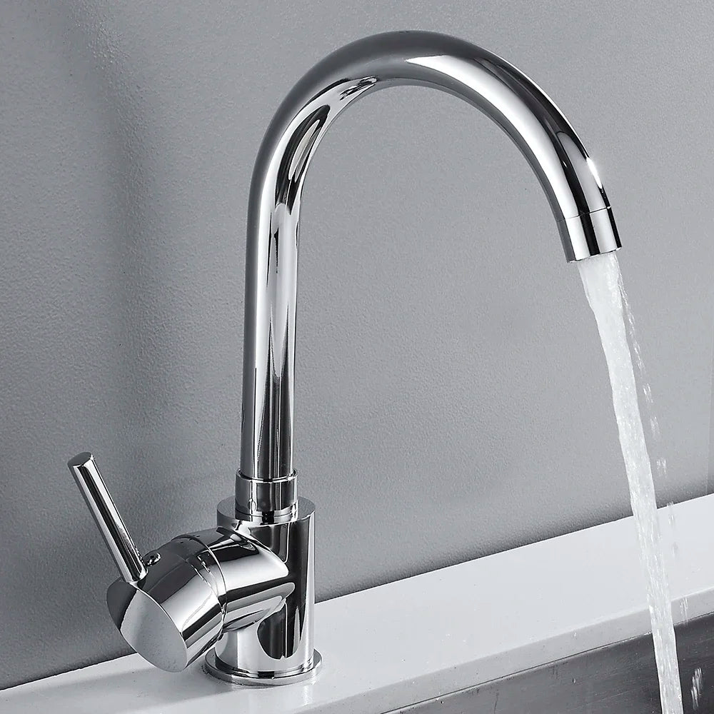 Kitchen Sink Mixer Tap 360 Degree Swivel High Arc Single Lever Bathroom Mixer Faucet Available Chrome Finish Solid Brass with