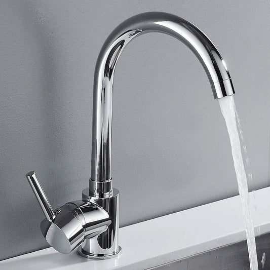 Kitchen Sink Mixer Tap 360 Degree Swivel High Arc Single Lever Bathroom Mixer Faucet Available Chrome Finish Solid Brass with