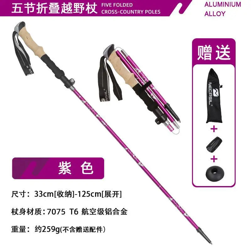 Carbon Fiber 5 Section Ultralight Trekking Poles Walking Stick Trail Running Hiking Alpenstock Folding 135cm
