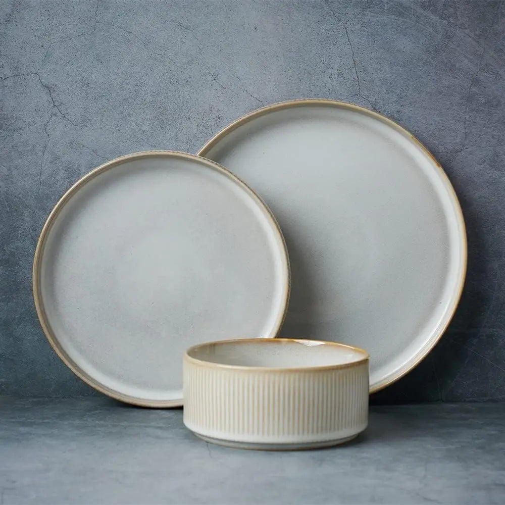 Star Dinnerware Sets, Plates and Bowls Set for 4, 12 Piece Dish Set, Ribbed, Full Glaze Matte White
