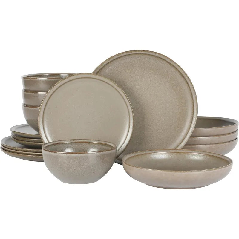 Matisse 16 Piece Double Bowl Dinnerware Set, Cobalt Blue, Service for 4 (16pcs)
