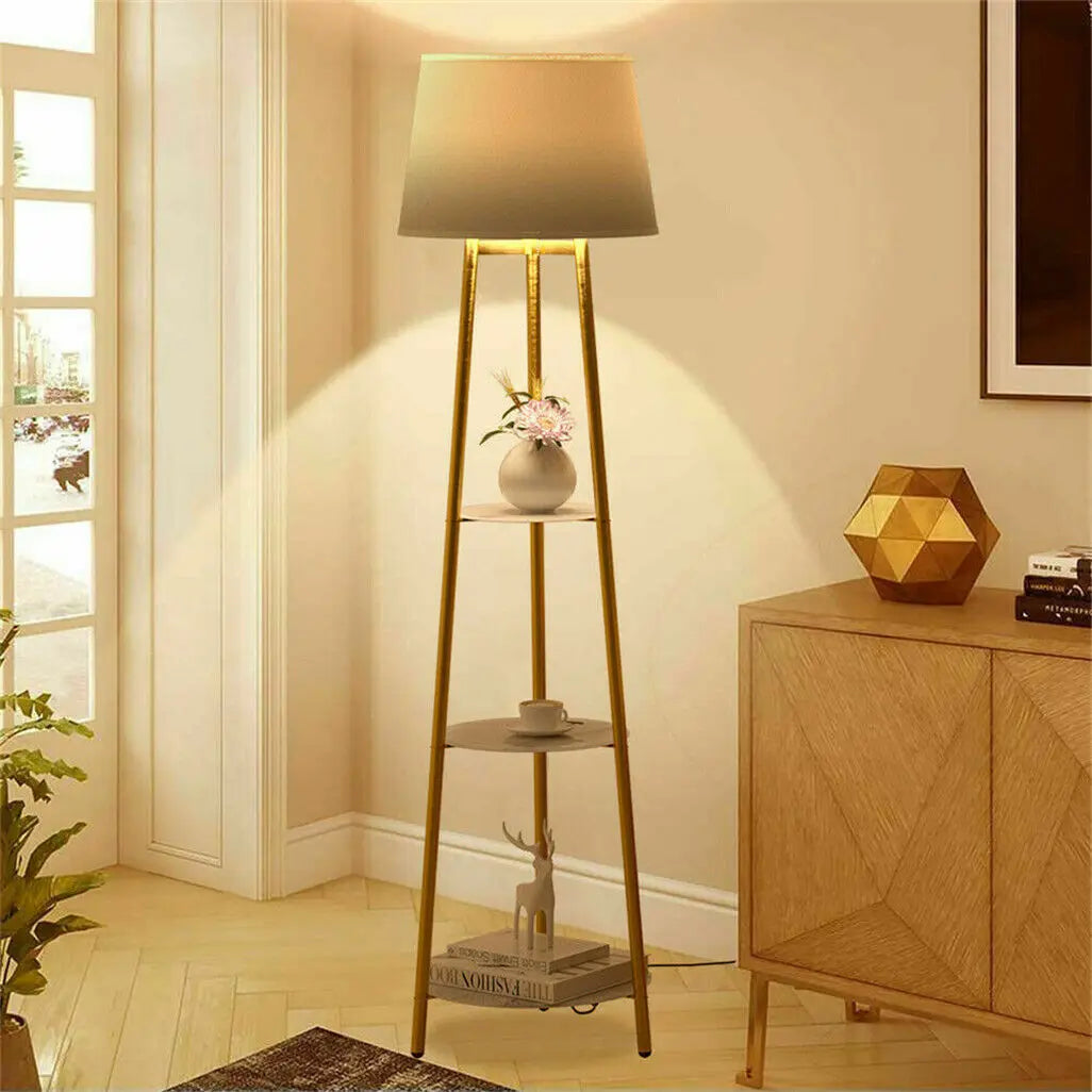 LUVODI Modern Tripod LED Floor Lamp with 3 Tiered Shelves Storage Standing Corner Lamps