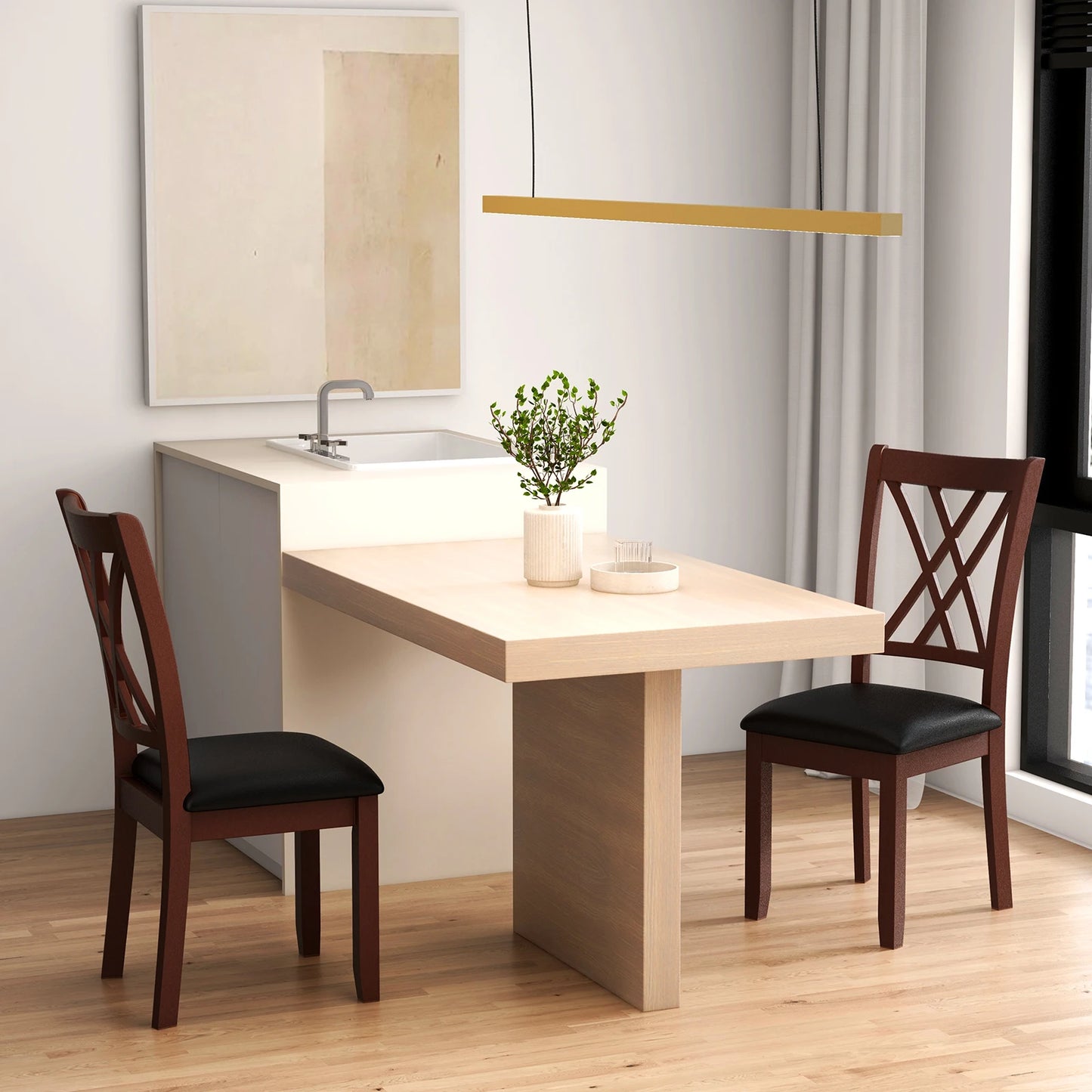 Set of 4 Dining Chair Kitchen Chair with Backrest Padded Seat & Rubber Wood Legs