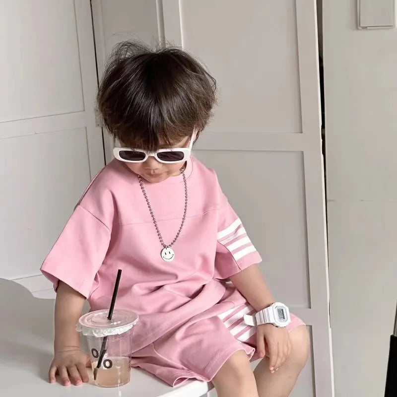 Korean Style Fashion Loose Boys Tracksuits Casual Short Sleeve Suit Summer New Children's Wear 2 Piece Set Kids Clothes Outfits