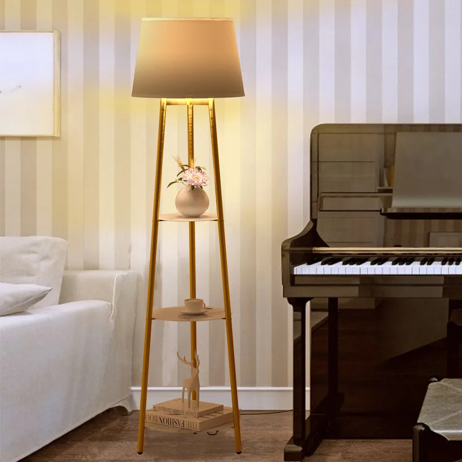 LUVODI Modern Tripod LED Floor Lamp with 3 Tiered Shelves Storage Standing Corner Lamps
