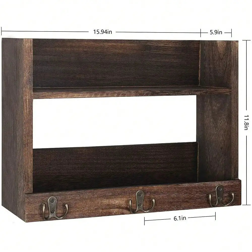 Bathroom Wall Shelf w/Hooks & Storage Shelves Rustic Toilet Organizer Towel Rack
