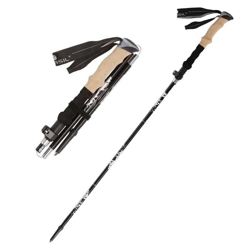 Carbon Fiber 5 Section Ultralight Trekking Poles Walking Stick Trail Running Hiking Alpenstock Folding 135cm