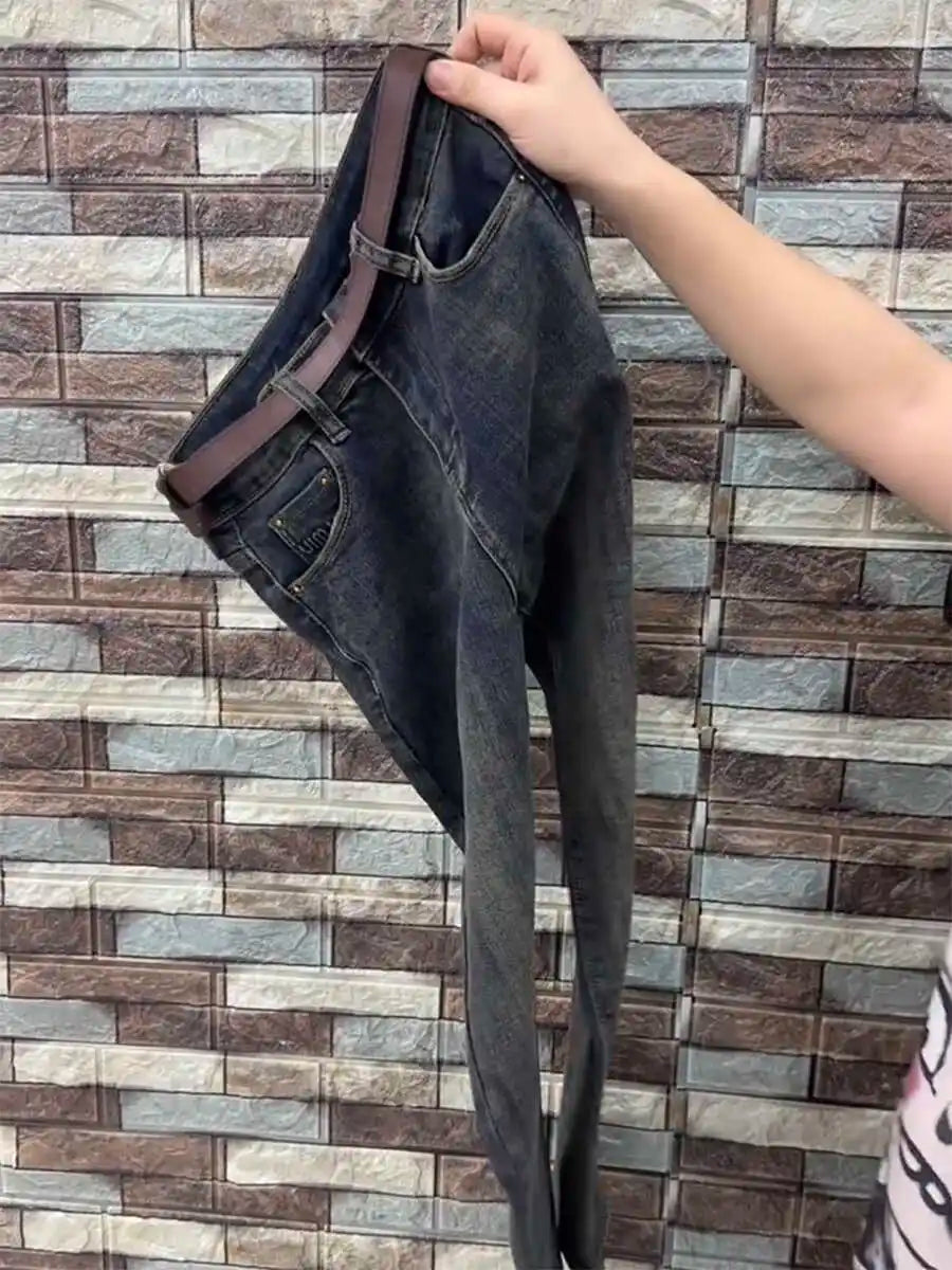 Y2k Women's Jeans Velvet Padded High Waist Small Foot Jeans Women's 2024 Plus Size Fall Winter New Slim Fit Stretch Pencil Pants
