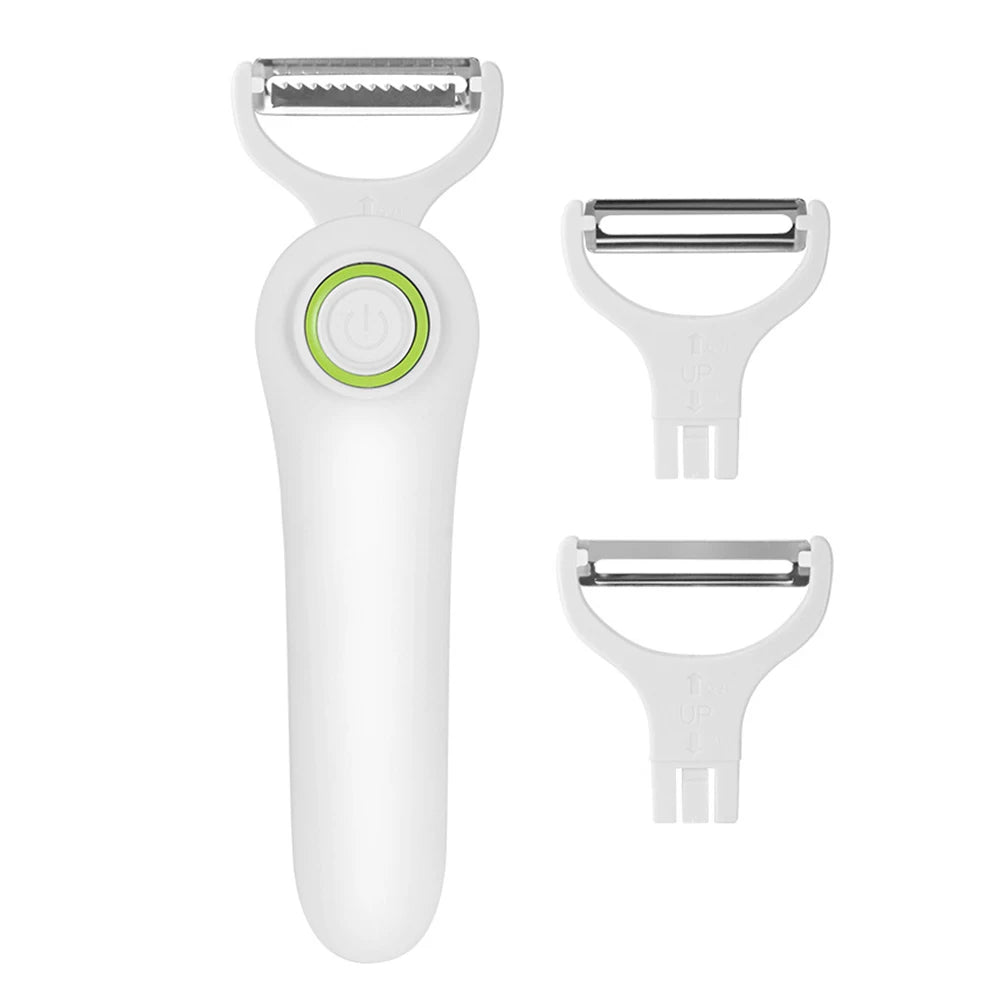 Electric Peeler with 3 Cutter Heads Mini Electric Peeler USB Rechargeable Stainless Steel Safety Lightweight Home Kitchen Tool