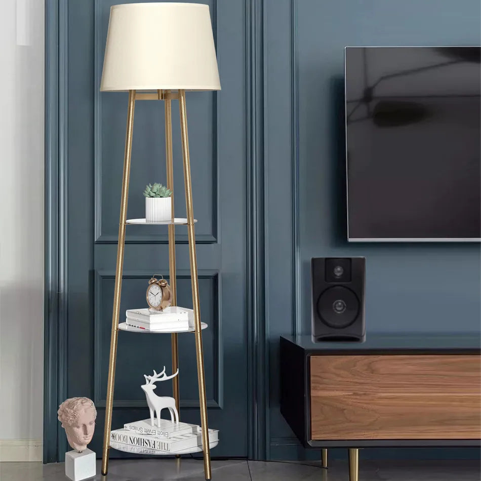 LUVODI Modern Tripod LED Floor Lamp with 3 Tiered Shelves Storage Standing Corner Lamps