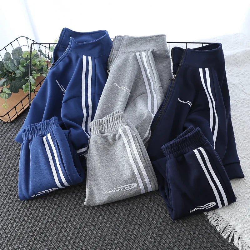 School Uniform Children's Sport Clothing Sets Boys Tracksuit Spring Stripe Kids Sweatshirt Pants 2Pcs For Age 2-10 Years Wear