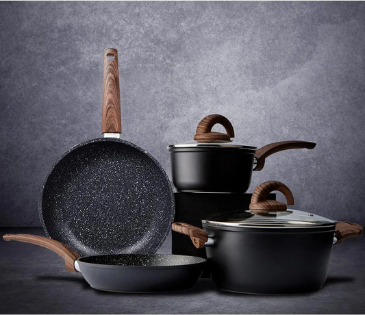 Pots and Pans Set Non Stick, Ceramic Cookware Set with Granite Pattern Kitchen Cooking Sets Induction Pot and Pan w/Frying Pans,