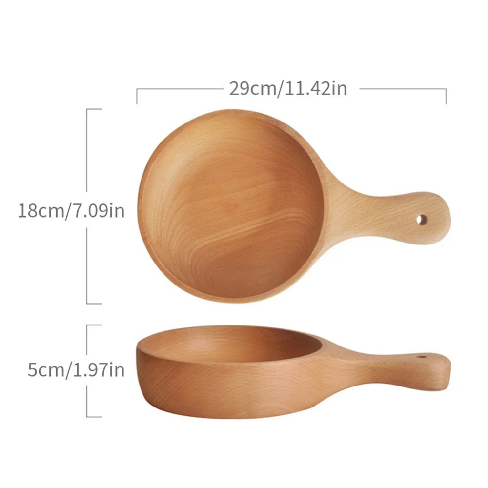 Wooden Bowl with Handle Kitchen Household Wood Fruit Bowl Salad Bowl For Home Restaurant Food Container