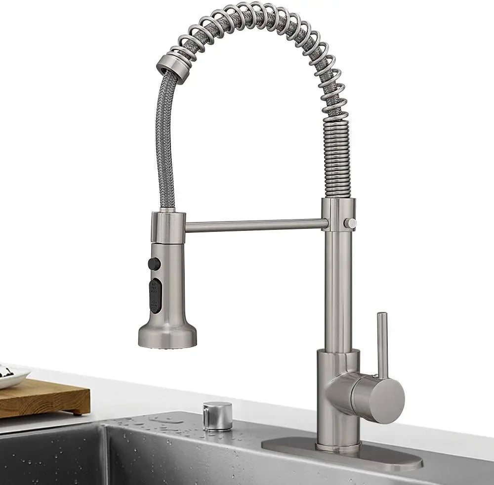 Brushed Gold High Arc Spring Kitchen Faucet with Pull Down Sprayer,Single Lever Kitchen Sink Faucet,Single Handle Faucet