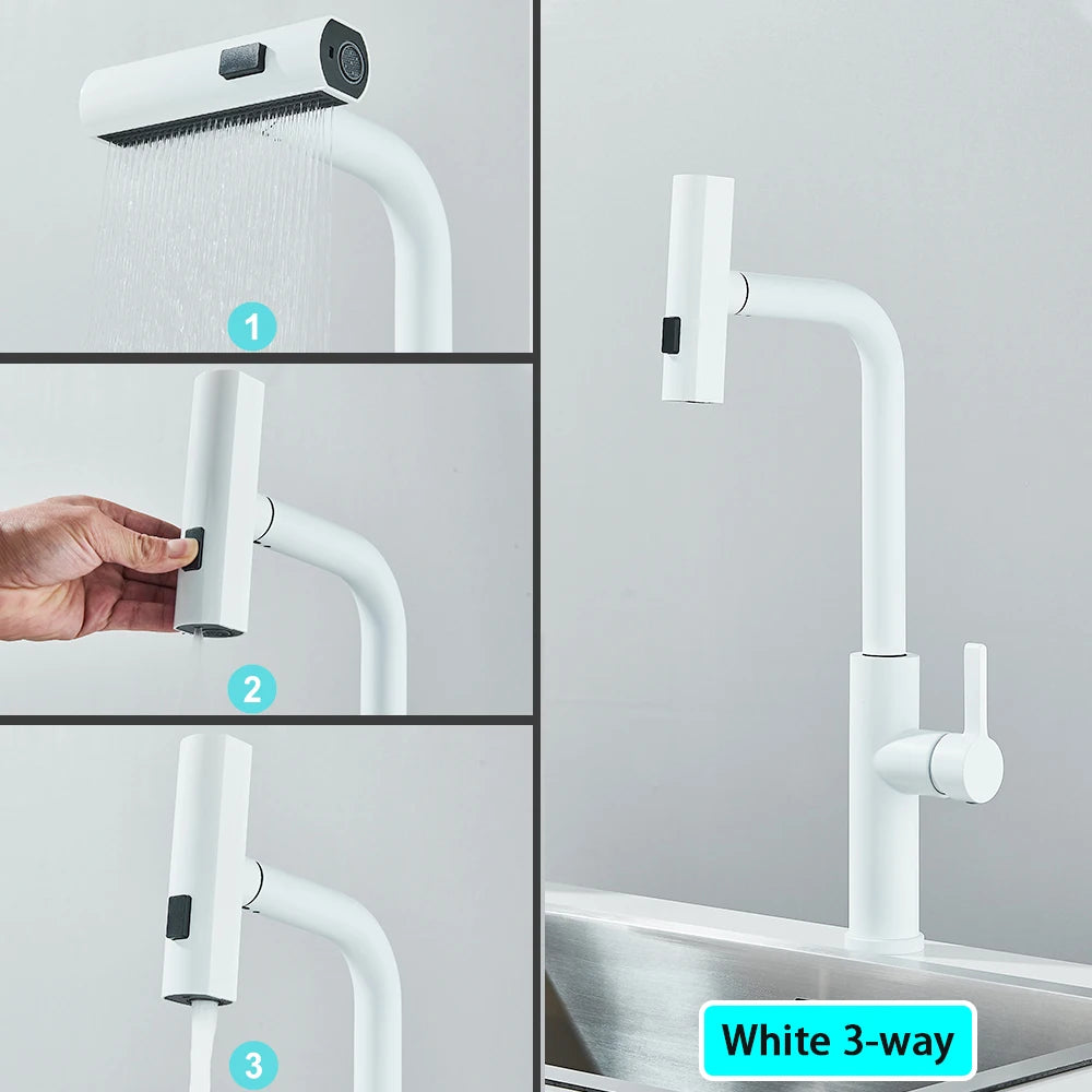 Black Kitchen Faucets Black Pull Out Rotation Waterfall Sprayer Sink Mixer Brushed Nickle Water Tap
