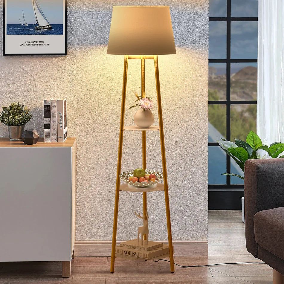 LUVODI Modern Tripod LED Floor Lamp with 3 Tiered Shelves Storage Standing Corner Lamps