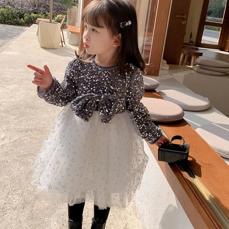 Baby Girl Dress Autumn Winter Bowknot Ball Gown Dresses Long Sleeve Children Girl Elegant Tutu Kids Party Princess Dresses