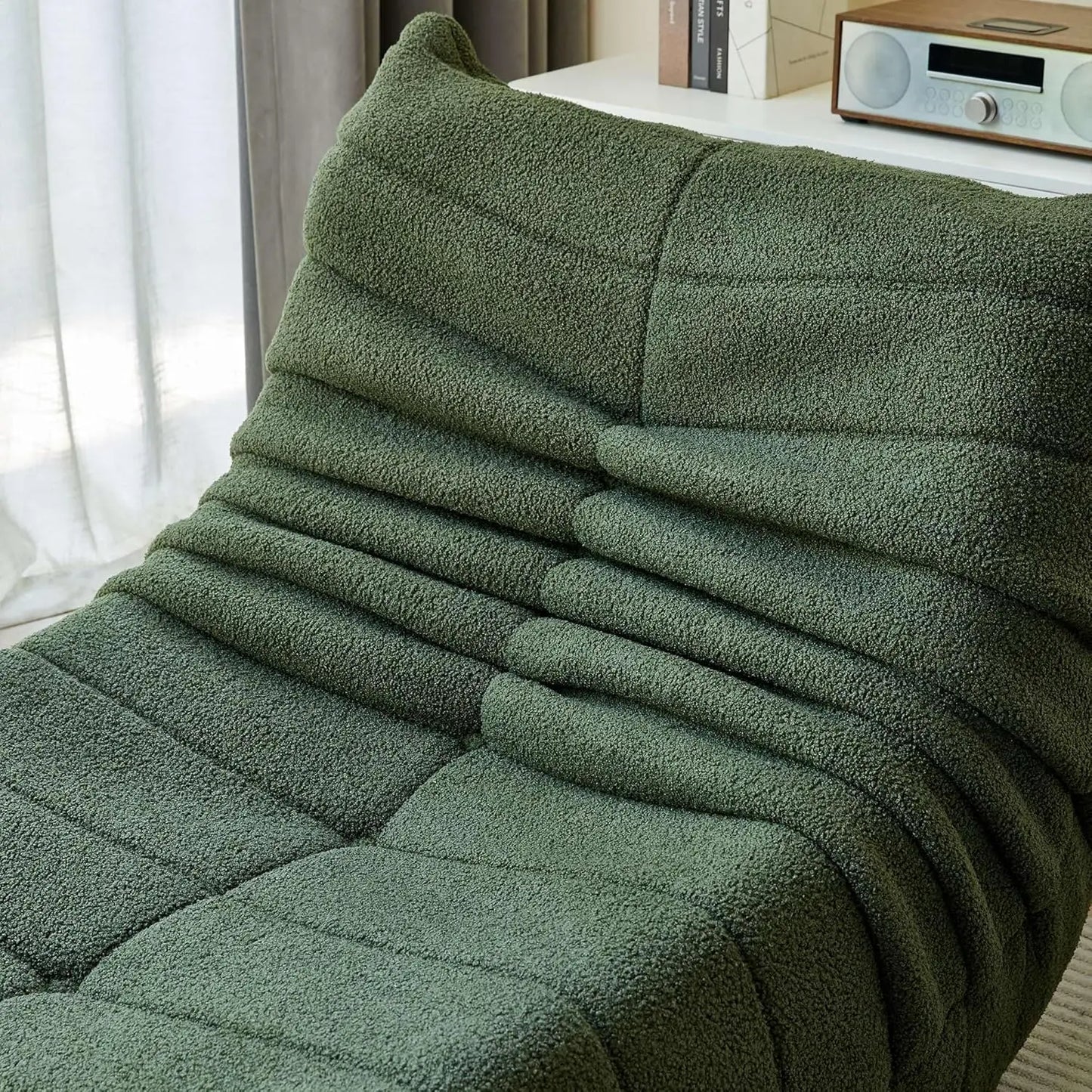Lambswool Fireside Chair, Lazy Floor Sofa Couch, Modern Armless Floor Lounge Chair, Comfortable Accent Bean Bag Sofa, Green USA