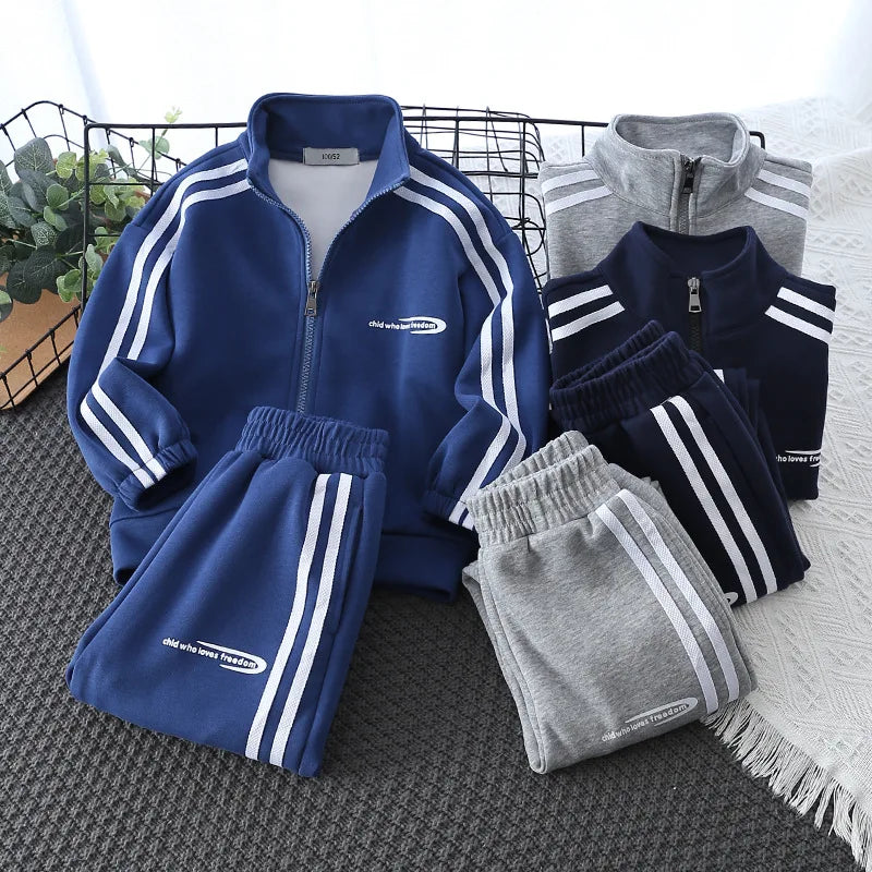 School Uniform Children's Sport Clothing Sets Boys Tracksuit Spring Stripe Kids Sweatshirt Pants 2Pcs For Age 2-10 Years Wear