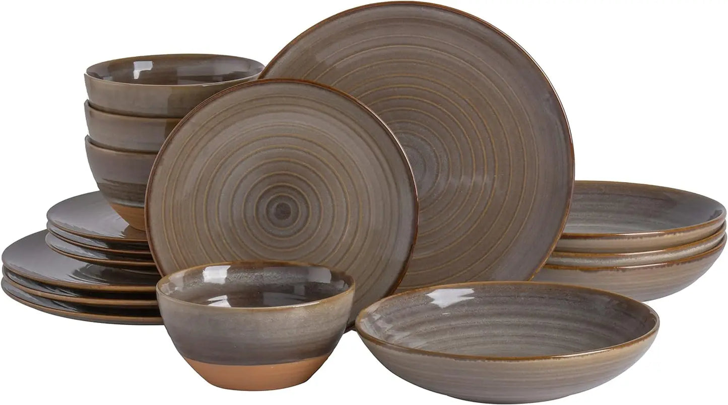 Matisse 16 Piece Double Bowl Dinnerware Set, Cobalt Blue, Service for 4 (16pcs)