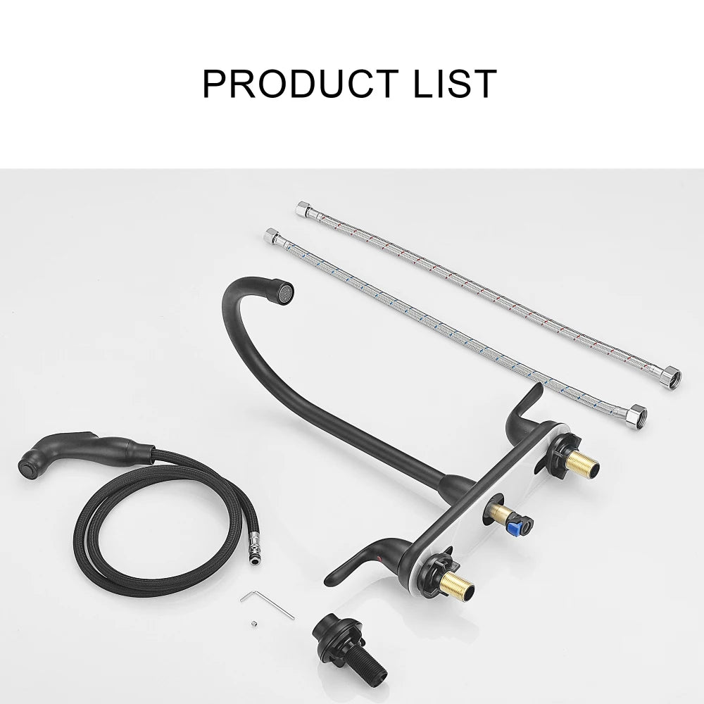Kitchen Sink Faucet with 2 Handles and Pull-Out Side Sprayer 4-Hole Installation Matte Black