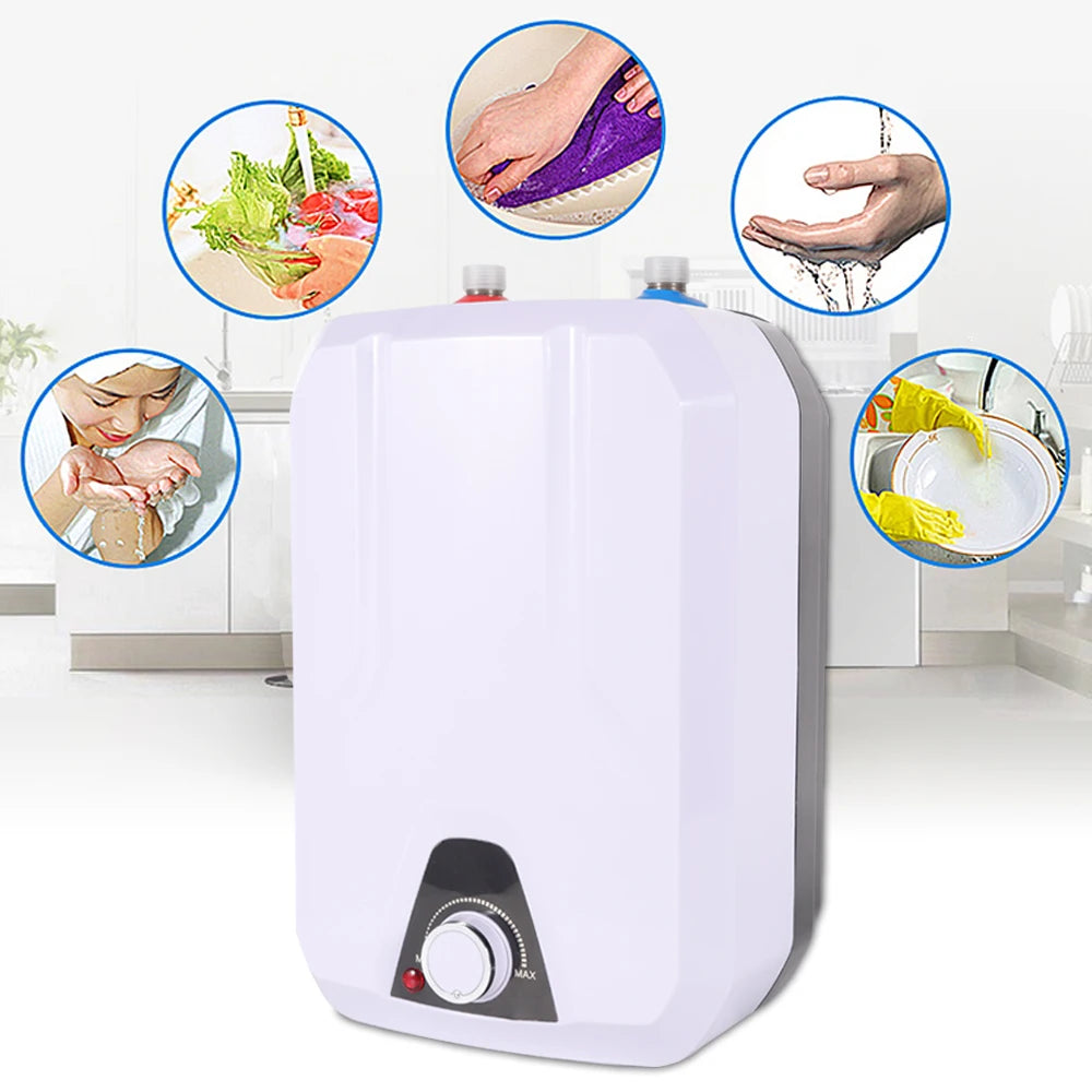 LOYALHEARTDY 8L Hot Water Heater Boiler Storage Tank RV Kitchen Washing Faucet Tap Compact Electric On Demand House Shower Sink