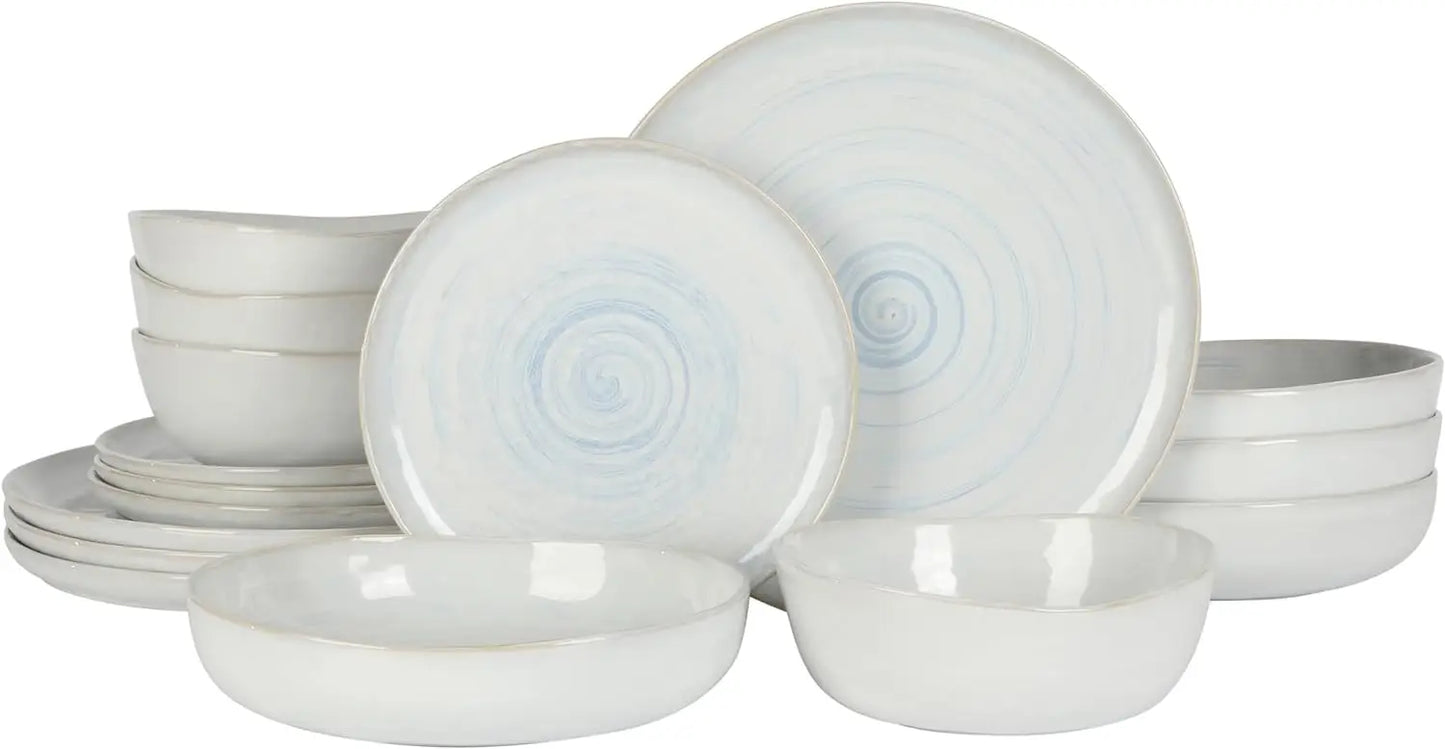 Matisse 16 Piece Double Bowl Dinnerware Set, Cobalt Blue, Service for 4 (16pcs)